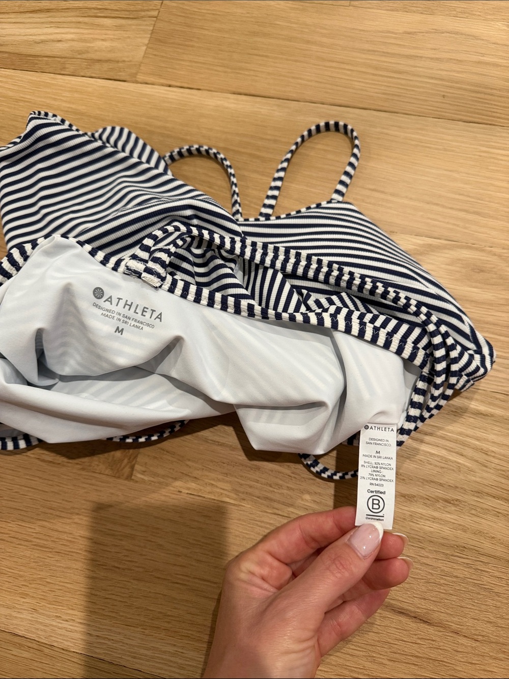 New Athleta Navy and White Striped One-Piece Swimsuit - Picture 2 of 3